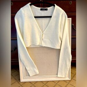 Glassons Winter white cropped long sleeve cardigan sweater NWOT M